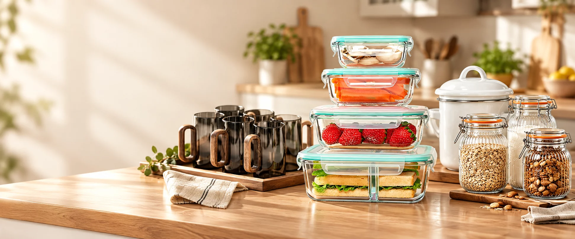 Glass food storage containers and kitchen storage products by VAETTLO